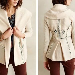 Anthropologie Angel of the North Cream Crochet Wool Open Front Cardigan